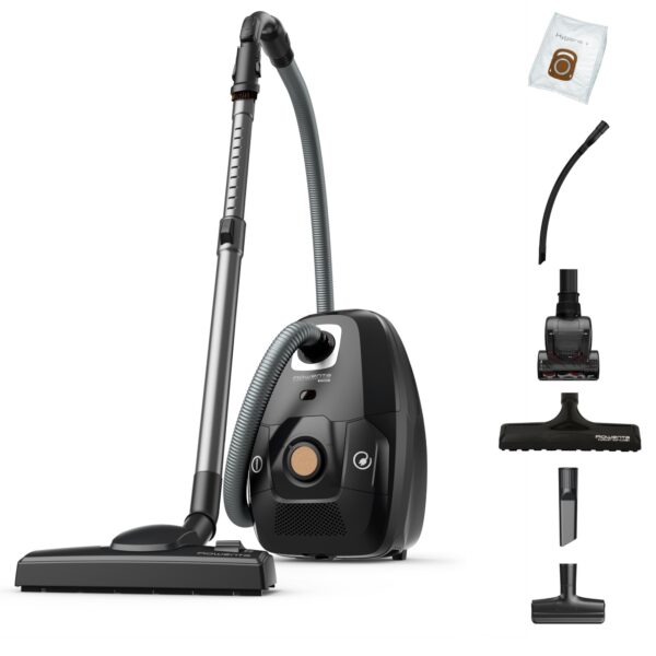 Aspirator cu sac Rowenta Green Force Effitech Total Clean RO6189EA, 400W, 3 niveluri de filtrare, lungime cablu 8.4m, recipient praf 4.5L, perie EasyBrush, indicator umplere...