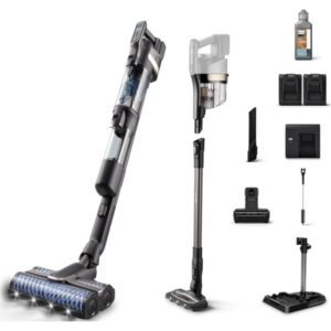 Aspirator vertical 3-in-1 Philips AQUA TRIO seria 9000 XW9465/11, tehnologie Aqua Spin 4000, perii rotative-se curata singure in timpul utilizarii, 2 baterii 25.2V, statie de...