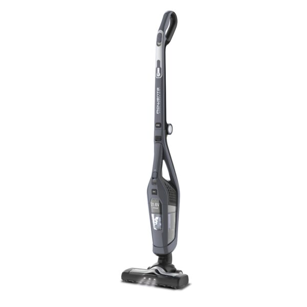 Aspirator vertical fara fir Rowenta Dual Force 2 in 1 RH6756WO, 48W, 21.6V, 0.6L, autonomie 75 min, perie de aspirare cu LED rotativa, maner pliabil, gri