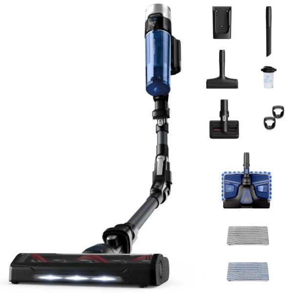 Aspirator vertical fara fir Rowenta X-Force Flex 9.60 Aqua RH20C7WO cu functie de mop, 250W, 18.5V, autonomie 45 min, filtrare 99.9%, recipient praf 0.44 L, tub flexibil, perie...