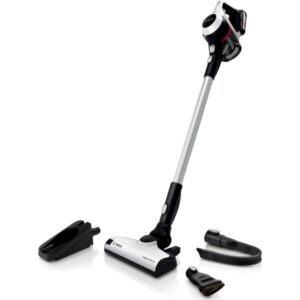 Aspirator vertical multifunctional Bosch Unlimited BCS61113, Acumulator interschimbabil de 18 V (2.5Ah), Perie motorizata AllFloor, Filtru igenic, Volum recipient XL, Alb/Negru